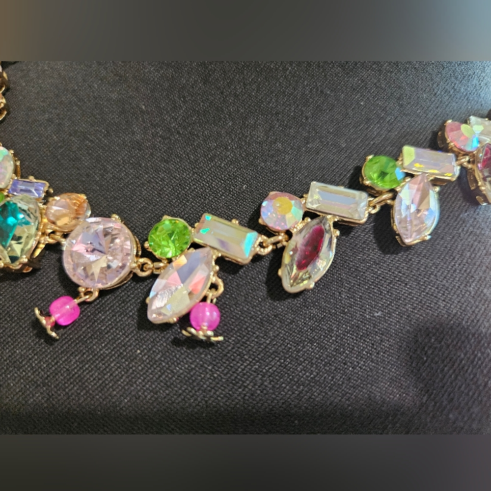 Betsey Johnson Surreal Forest Shakey Flower Collar Necklace Multi Crystals NWT - Picture 10 of 14